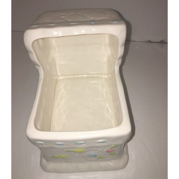 VTG My-Neil Ceramic Baby Cradle Planter Pastel Blue Bow Bassinet Nursery Unisex - Picture 5 of 7